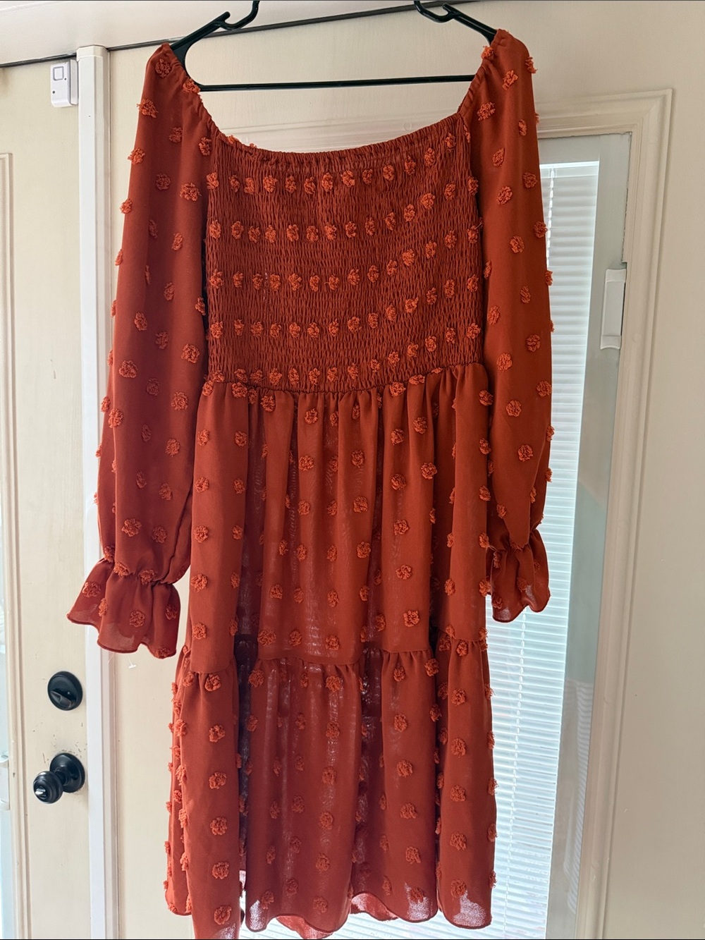Rust Orange Smocked Tiered Women’s Dress
